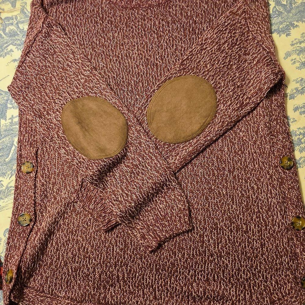 Cupcake Clothing Marled Brown Sweater with Elbow Patches & Side Buttons - L